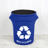 Royal Blue Spandex Stretch Trash Can Waste Container Cover With Recycling Logo